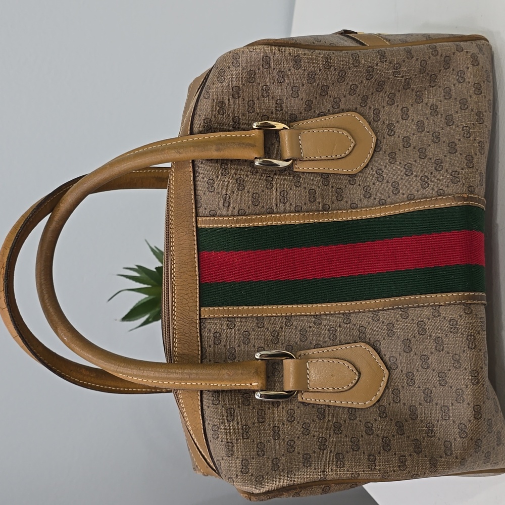 GUCCI - Vintage GG Supreme Boston Bag in Tan, PVC & Leather, with Sherry Line - Picture 8 of 17